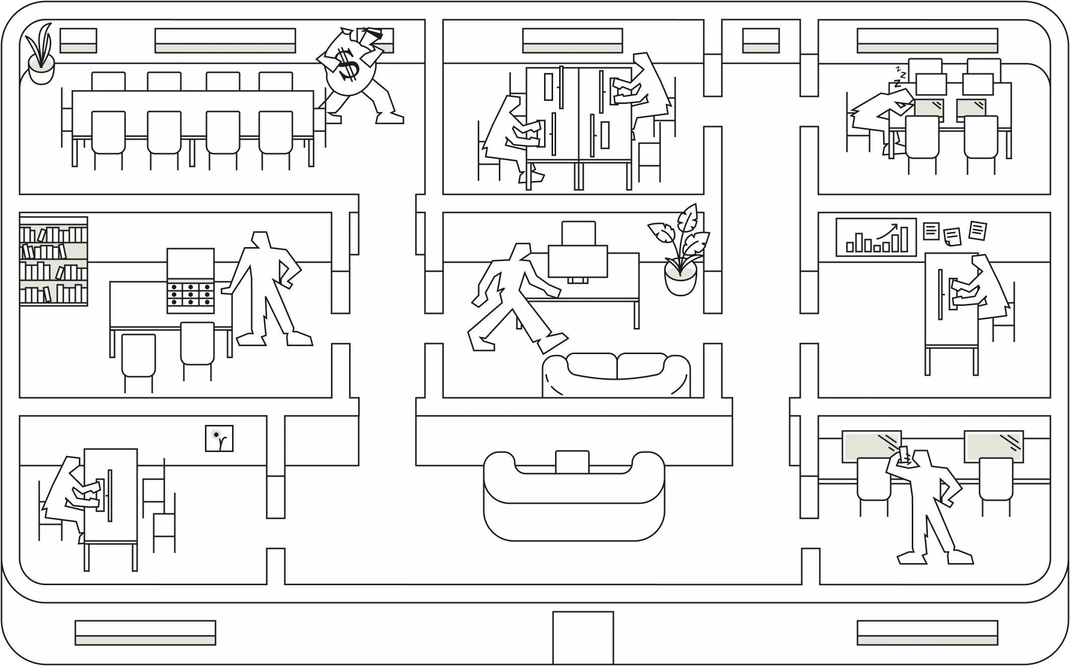 Illustrated floor plan of rooms showing voice AI use cases