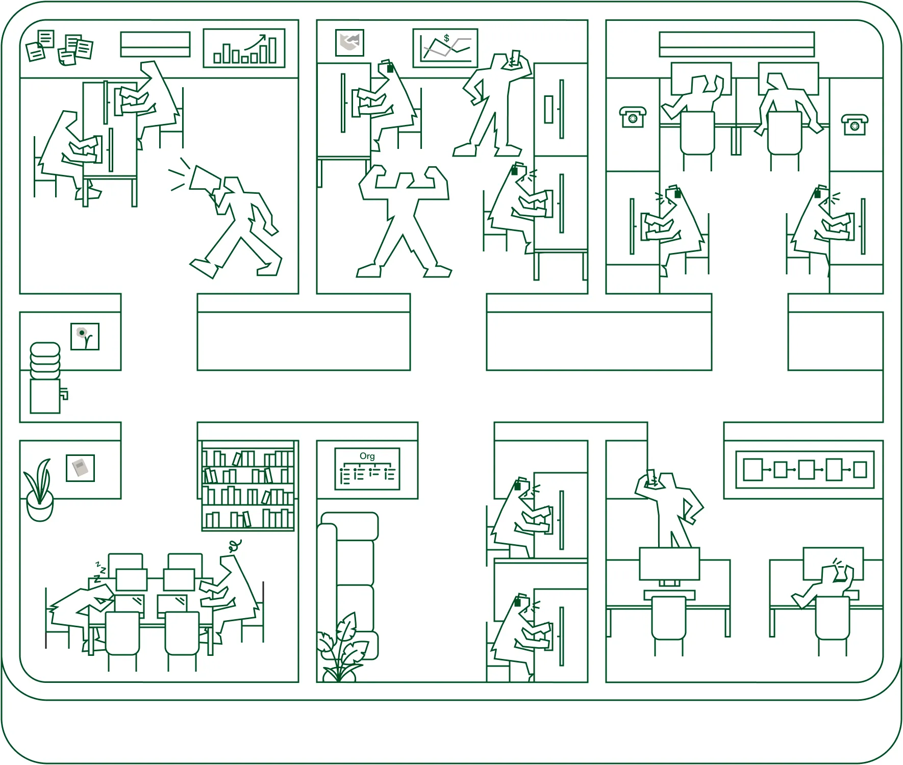 Illustrated floor plan of rooms showing voice AI use cases